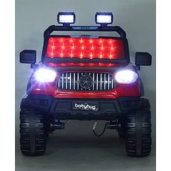 Babyhug Battery Operated Ride on Jeep with LED Lights - Red| Rechargeable Battery| Openable Doors| Built-in Music & AUX| Remote Control| Easy to Assemble| Forward Reverse & Swing| Indoor Outdoor Toy