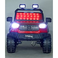 Babyhug Battery Operated Ride on Jeep with LED Lights - Red| Rechargeable Battery| Openable Doors| Built-in Music & AUX| Remote Control| Easy to Assemble| Forward Reverse & Swing| Indoor Outdoor Toy
