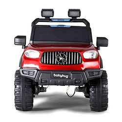 Babyhug Battery Operated Ride on Jeep with LED Lights - Red| Rechargeable Battery| Openable Doors| Built-in Music & AUX| Remote Control| Easy to Assemble| Forward Reverse & Swing| Indoor Outdoor Toy