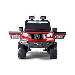 Babyhug Battery Operated Ride on Jeep with LED Lights - Red| Rechargeable Battery| Openable Doors| Built-in Music & AUX| Remote Control| Easy to Assemble| Forward Reverse & Swing| Indoor Outdoor Toy