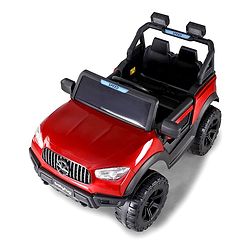Babyhug Battery Operated Ride on Jeep with LED Lights - Red| Rechargeable Battery| Openable Doors| Built-in Music & AUX| Remote Control| Easy to Assemble| Forward Reverse & Swing| Indoor Outdoor Toy