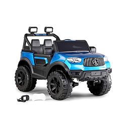 Babyhug Battery Operated Ride on Jeep with LED Lights -Blue| Rechargeable Battery| Openable Doors| Built-in Music & AUX| Remote Control| Easy to Assemble| Forward Reverse & Swing| Indoor Outdoor Toy