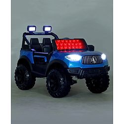 Babyhug Battery Operated Ride on Jeep with LED Lights -Blue| Rechargeable Battery| Openable Doors| Built-in Music & AUX| Remote Control| Easy to Assemble| Forward Reverse & Swing| Indoor Outdoor Toy
