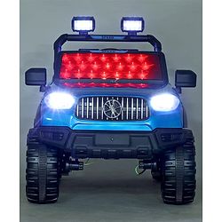 Babyhug Battery Operated Ride on Jeep with LED Lights -Blue| Rechargeable Battery| Openable Doors| Built-in Music & AUX| Remote Control| Easy to Assemble| Forward Reverse & Swing| Indoor Outdoor Toy