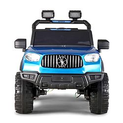 Babyhug Battery Operated Ride on Jeep with LED Lights -Blue| Rechargeable Battery| Openable Doors| Built-in Music & AUX| Remote Control| Easy to Assemble| Forward Reverse & Swing| Indoor Outdoor Toy
