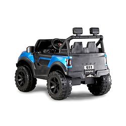 Babyhug Battery Operated Ride on Jeep with LED Lights -Blue| Rechargeable Battery| Openable Doors| Built-in Music & AUX| Remote Control| Easy to Assemble| Forward Reverse & Swing| Indoor Outdoor Toy