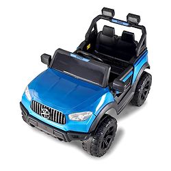 Babyhug Battery Operated Ride on Jeep with LED Lights -Blue| Rechargeable Battery| Openable Doors| Built-in Music & AUX| Remote Control| Easy to Assemble| Forward Reverse & Swing| Indoor Outdoor Toy