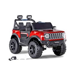 Babyhug Battery Operated Ride on Jeep with LED Lights -Red| Rechargeable Battery| Openable Doors| Built-in Music & AUX| Remote Control| Easy to Assemble| Forward Reverse & Swing| Indoor Outdoor Toy