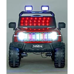 Babyhug Battery Operated Ride on Jeep with LED Lights -Red| Rechargeable Battery| Openable Doors| Built-in Music & AUX| Remote Control| Easy to Assemble| Forward Reverse & Swing| Indoor Outdoor Toy