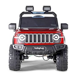 Babyhug Battery Operated Ride on Jeep with LED Lights -Red| Rechargeable Battery| Openable Doors| Built-in Music & AUX| Remote Control| Easy to Assemble| Forward Reverse & Swing| Indoor Outdoor Toy
