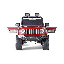 Babyhug Battery Operated Ride on Jeep with LED Lights -Red| Rechargeable Battery| Openable Doors| Built-in Music & AUX| Remote Control| Easy to Assemble| Forward Reverse & Swing| Indoor Outdoor Toy