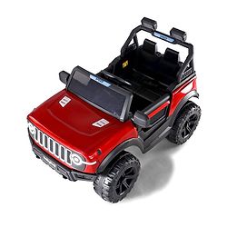 Babyhug Battery Operated Ride on Jeep with LED Lights -Red| Rechargeable Battery| Openable Doors| Built-in Music & AUX| Remote Control| Easy to Assemble| Forward Reverse & Swing| Indoor Outdoor Toy