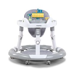 Babyhug 360° Musical Baby Walker with Lights  Grey| 3-Level Height Adjustment| Detachable Play & Feeding Tray| Compact Fold| Smooth Swivel Wheels| Cushioned Seat| 624 Months| Removable Foot Mat