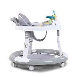 Babyhug 360° Musical Baby Walker with Lights  Grey| 3-Level Height Adjustment| Detachable Play & Feeding Tray| Compact Fold| Smooth Swivel Wheels| Cushioned Seat| 624 Months| Removable Foot Mat
