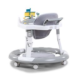 Babyhug 360° Musical Baby Walker with Lights  Grey| 3-Level Height Adjustment| Detachable Play & Feeding Tray| Compact Fold| Smooth Swivel Wheels| Cushioned Seat| 624 Months| Removable Foot Mat
