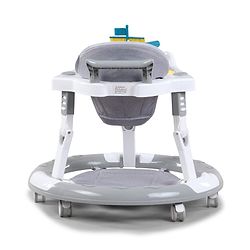 Babyhug 360° Musical Baby Walker with Lights  Grey| 3-Level Height Adjustment| Detachable Play & Feeding Tray| Compact Fold| Smooth Swivel Wheels| Cushioned Seat| 624 Months| Removable Foot Mat