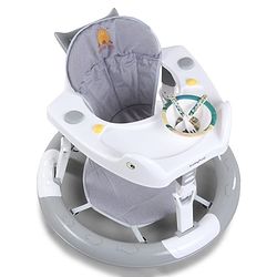 Babyhug 360° Musical Baby Walker with Lights  Grey| 3-Level Height Adjustment| Detachable Play & Feeding Tray| Compact Fold| Smooth Swivel Wheels| Cushioned Seat| 624 Months| Removable Foot Mat