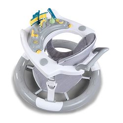 Babyhug 360° Musical Baby Walker with Lights  Grey| 3-Level Height Adjustment| Detachable Play & Feeding Tray| Compact Fold| Smooth Swivel Wheels| Cushioned Seat| 624 Months| Removable Foot Mat