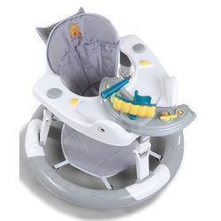 Babyhug 360° Musical Baby Walker with Lights  Grey| 3-Level Height Adjustment| Detachable Play & Feeding Tray| Compact Fold| Smooth Swivel Wheels| Cushioned Seat| 624 Months| Removable Foot Mat