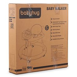 Babyhug 360° Musical Baby Walker with Lights  Grey| 3-Level Height Adjustment| Detachable Play & Feeding Tray| Compact Fold| Smooth Swivel Wheels| Cushioned Seat| 624 Months| Removable Foot Mat