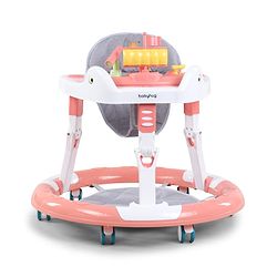 Babyhug 360° Musical Baby Walker with Lights  Grey| 3-Level Height Adjustment| Detachable Play & Feeding Tray| Compact Fold| Smooth Swivel Wheels| Cushioned Seat| 624 Months| Removable Foot Mat
