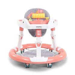Babyhug 360° Musical Baby Walker with Lights  Grey| 3-Level Height Adjustment| Detachable Play & Feeding Tray| Compact Fold| Smooth Swivel Wheels| Cushioned Seat| 624 Months| Removable Foot Mat