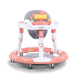 Babyhug 360° Musical Baby Walker with Lights  Grey| 3-Level Height Adjustment| Detachable Play & Feeding Tray| Compact Fold| Smooth Swivel Wheels| Cushioned Seat| 624 Months| Removable Foot Mat