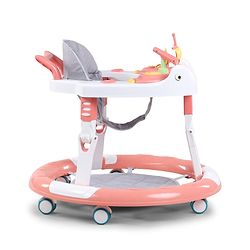 Babyhug 360° Musical Baby Walker with Lights  Grey| 3-Level Height Adjustment| Detachable Play & Feeding Tray| Compact Fold| Smooth Swivel Wheels| Cushioned Seat| 624 Months| Removable Foot Mat