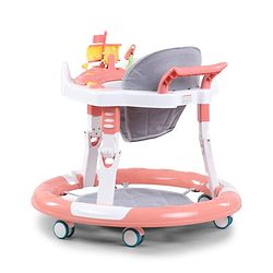 Babyhug 360° Musical Baby Walker with Lights  Grey| 3-Level Height Adjustment| Detachable Play & Feeding Tray| Compact Fold| Smooth Swivel Wheels| Cushioned Seat| 624 Months| Removable Foot Mat