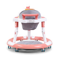 Babyhug 360° Musical Baby Walker with Lights  Grey| 3-Level Height Adjustment| Detachable Play & Feeding Tray| Compact Fold| Smooth Swivel Wheels| Cushioned Seat| 624 Months| Removable Foot Mat