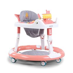 Babyhug 360° Musical Baby Walker with Lights  Grey| 3-Level Height Adjustment| Detachable Play & Feeding Tray| Compact Fold| Smooth Swivel Wheels| Cushioned Seat| 624 Months| Removable Foot Mat