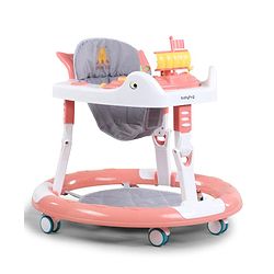 Babyhug 360° Musical Baby Walker with Lights  Grey| 3-Level Height Adjustment| Detachable Play & Feeding Tray| Compact Fold| Smooth Swivel Wheels| Cushioned Seat| 624 Months| Removable Foot Mat