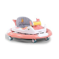Babyhug 360° Musical Baby Walker with Lights  Grey| 3-Level Height Adjustment| Detachable Play & Feeding Tray| Compact Fold| Smooth Swivel Wheels| Cushioned Seat| 624 Months| Removable Foot Mat
