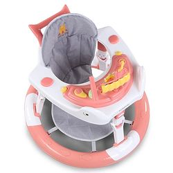 Babyhug 360° Musical Baby Walker with Lights  Grey| 3-Level Height Adjustment| Detachable Play & Feeding Tray| Compact Fold| Smooth Swivel Wheels| Cushioned Seat| 624 Months| Removable Foot Mat