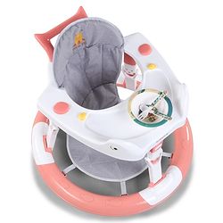 Babyhug 360° Musical Baby Walker with Lights  Grey| 3-Level Height Adjustment| Detachable Play & Feeding Tray| Compact Fold| Smooth Swivel Wheels| Cushioned Seat| 624 Months| Removable Foot Mat