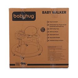 Babyhug 360° Musical Baby Walker with Lights  Grey| 3-Level Height Adjustment| Detachable Play & Feeding Tray| Compact Fold| Smooth Swivel Wheels| Cushioned Seat| 624 Months| Removable Foot Mat