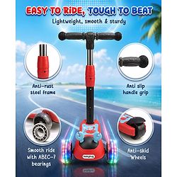 Babyhug Crab Kids Scooter with LED Wheels - Red| Adjustable Height| Lean-to-Steer| Toy for 3+ Yrs Boys & Girls|Sport Gift| Physical Activity| Plug & Play
