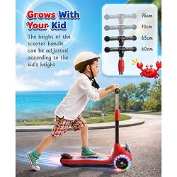 Babyhug Crab Kids Scooter with LED Wheels - Red| Adjustable Height| Lean-to-Steer| Toy for 3+ Yrs Boys & Girls|Sport Gift| Physical Activity| Plug & Play