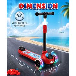 Babyhug Crab Kids Scooter with LED Wheels - Red| Adjustable Height| Lean-to-Steer| Toy for 3+ Yrs Boys & Girls|Sport Gift| Physical Activity| Plug & Play