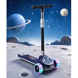 Babyhug Space Theme 3 Wheel Kids Scooter with LED Wheels - Blue| Adjustable Height| Lean-to-Steer| Toy for 3+ Years Boys & Girls | Outdoor Ride-On Toy | Physical Activity Gift| Plug & Play Assembly