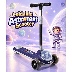 Babyhug Space Theme 3 Wheel Kids Scooter with LED Wheels - Blue| Adjustable Height| Lean-to-Steer| Toy for 3+ Years Boys & Girls | Outdoor Ride-On Toy | Physical Activity Gift| Plug & Play Assembly