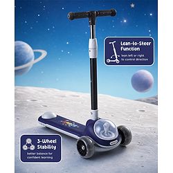 Babyhug Space Theme 3 Wheel Kids Scooter with LED Wheels - Blue| Adjustable Height| Lean-to-Steer| Toy for 3+ Years Boys & Girls | Outdoor Ride-On Toy | Physical Activity Gift| Plug & Play Assembly