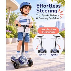 Babyhug Space Theme 3 Wheel Kids Scooter with LED Wheels - Blue| Adjustable Height| Lean-to-Steer| Toy for 3+ Years Boys & Girls | Outdoor Ride-On Toy | Physical Activity Gift| Plug & Play Assembly