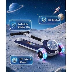 Babyhug Space Theme 3 Wheel Kids Scooter with LED Wheels - Blue| Adjustable Height| Lean-to-Steer| Toy for 3+ Years Boys & Girls | Outdoor Ride-On Toy | Physical Activity Gift| Plug & Play Assembly