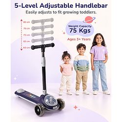 Babyhug Space Theme 3 Wheel Kids Scooter with LED Wheels - Blue| Adjustable Height| Lean-to-Steer| Toy for 3+ Years Boys & Girls | Outdoor Ride-On Toy | Physical Activity Gift| Plug & Play Assembly
