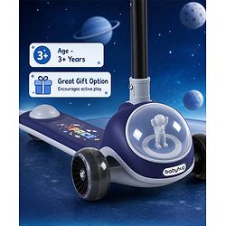 Babyhug Space Theme 3 Wheel Kids Scooter with LED Wheels - Blue| Adjustable Height| Lean-to-Steer| Toy for 3+ Years Boys & Girls | Outdoor Ride-On Toy | Physical Activity Gift| Plug & Play Assembly