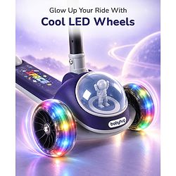 Babyhug Space Theme 3 Wheel Kids Scooter with LED Wheels - Blue| Adjustable Height| Lean-to-Steer| Toy for 3+ Years Boys & Girls | Outdoor Ride-On Toy | Physical Activity Gift| Plug & Play Assembly
