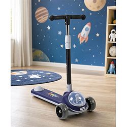 Babyhug Space Theme 3 Wheel Kids Scooter with LED Wheels - Blue| Adjustable Height| Lean-to-Steer| Toy for 3+ Years Boys & Girls | Outdoor Ride-On Toy | Physical Activity Gift| Plug & Play Assembly