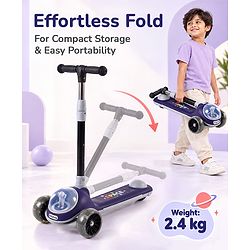 Babyhug Space Theme 3 Wheel Kids Scooter with LED Wheels - Blue| Adjustable Height| Lean-to-Steer| Toy for 3+ Years Boys & Girls | Outdoor Ride-On Toy | Physical Activity Gift| Plug & Play Assembly