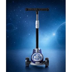 Babyhug Space Theme 3 Wheel Kids Scooter with LED Wheels - Blue| Adjustable Height| Lean-to-Steer| Toy for 3+ Years Boys & Girls | Outdoor Ride-On Toy | Physical Activity Gift| Plug & Play Assembly